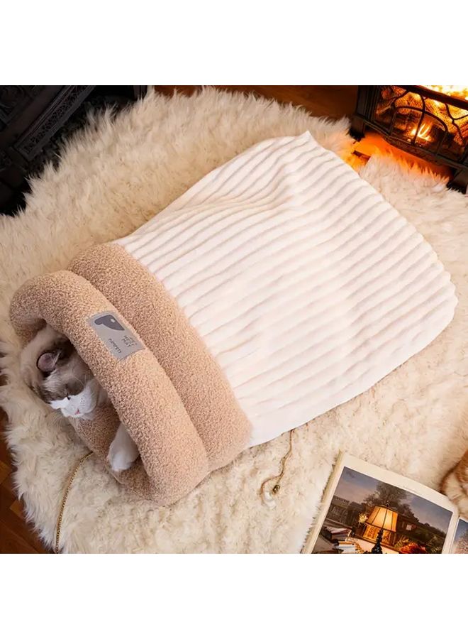 Milky Cat Winter Sleeping Bag Soft Plush Cat Sack Cave Bed Washable For Indoor Cats - Image 3